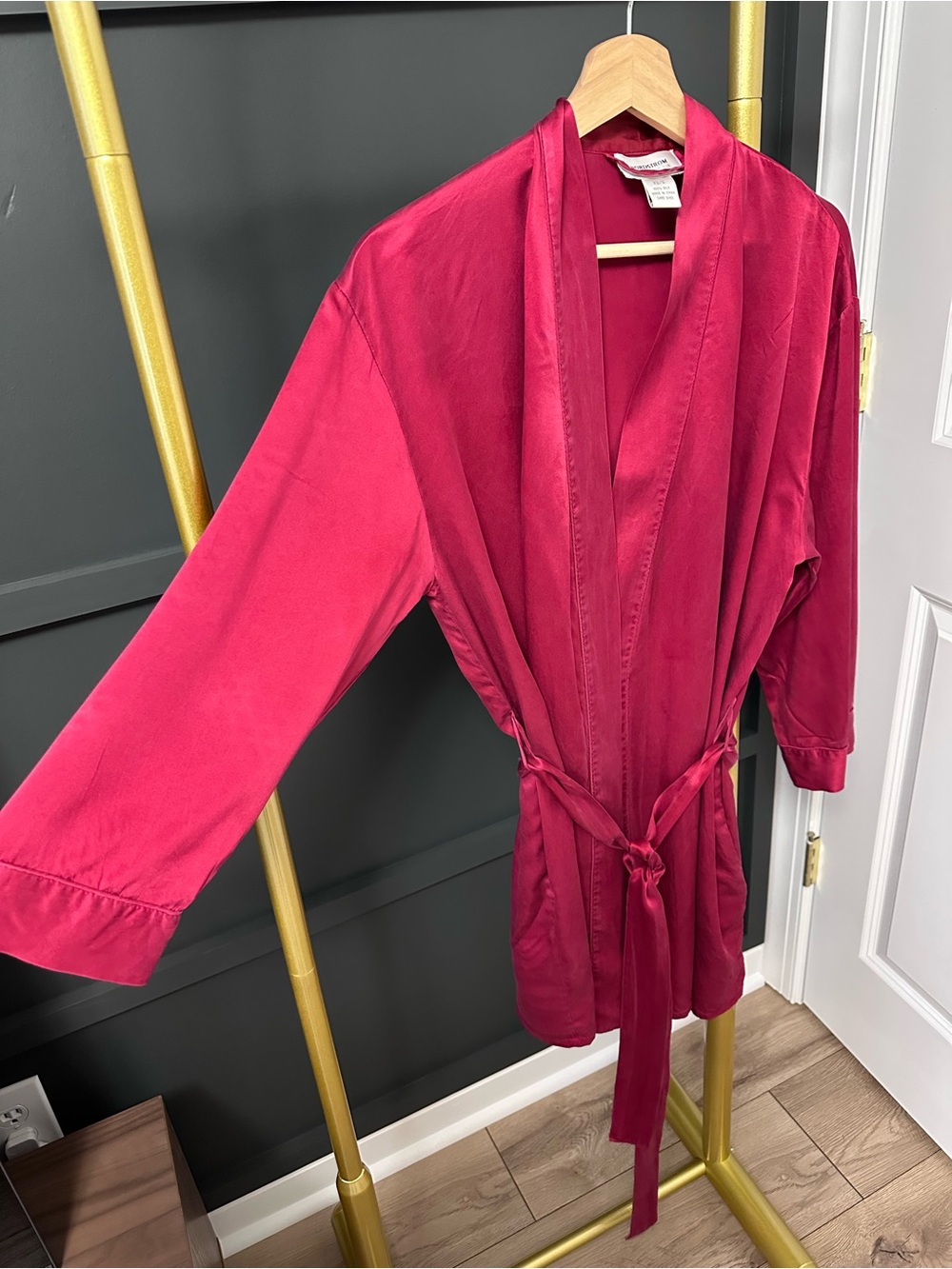 Vintage Nordstrom 100% Silk RedRobe with Tie Waist
